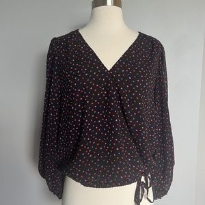Banana‎ Republic Black Heart Faux Wrap Valentine's Day Cupido Love Blouse Top S